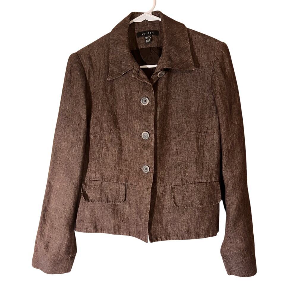 Louben Blazer Jacket Tweed Brown‎ Button Up Lined Women's Size 8